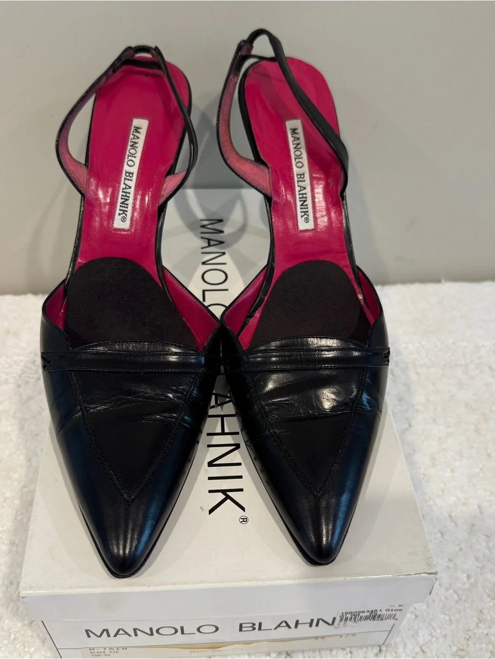 Manolo Blahnik M-Tain Black Leather Slingback Pumps